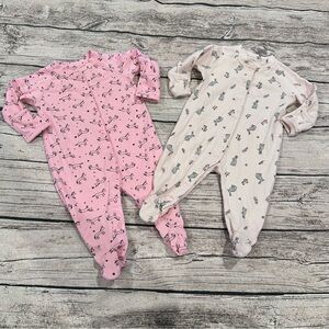 Hanna Andersson Lot of 2 Pink Organic Cotton Sleepers; Unicorns & Rabbits 3-6